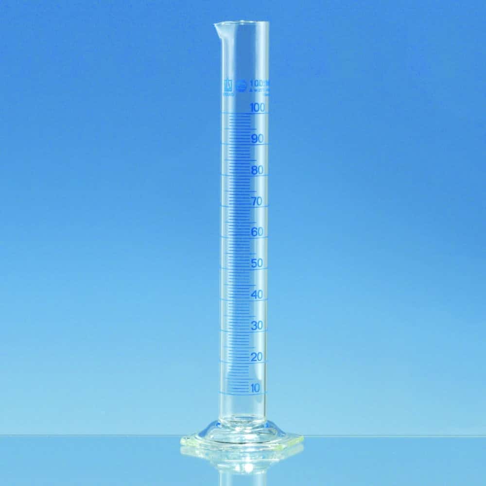 Measuring cylinders, borosilicate glass 3.3, tall form, class A, blue graduated