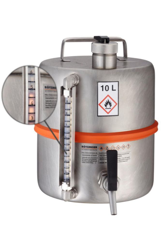 Sicherheitsstandgefäße für Lösemittel, mit selbstschließendem Zapfhahn ¾", mit PFA-Füllstandsanzeige