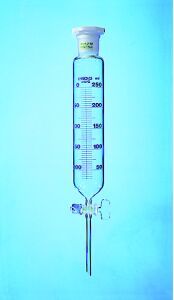 Scheidetrichter 100 ml graduiert, NS 19/26,NS-PTFE Küken, Bohrung 2,5mm, Borosilikatglas,