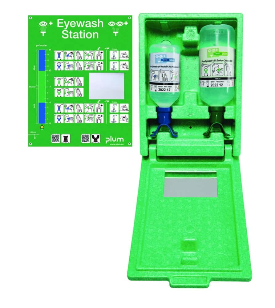 Station d'urgence oculaire en boîte murale avec flacon de rinçage oculaire DUO