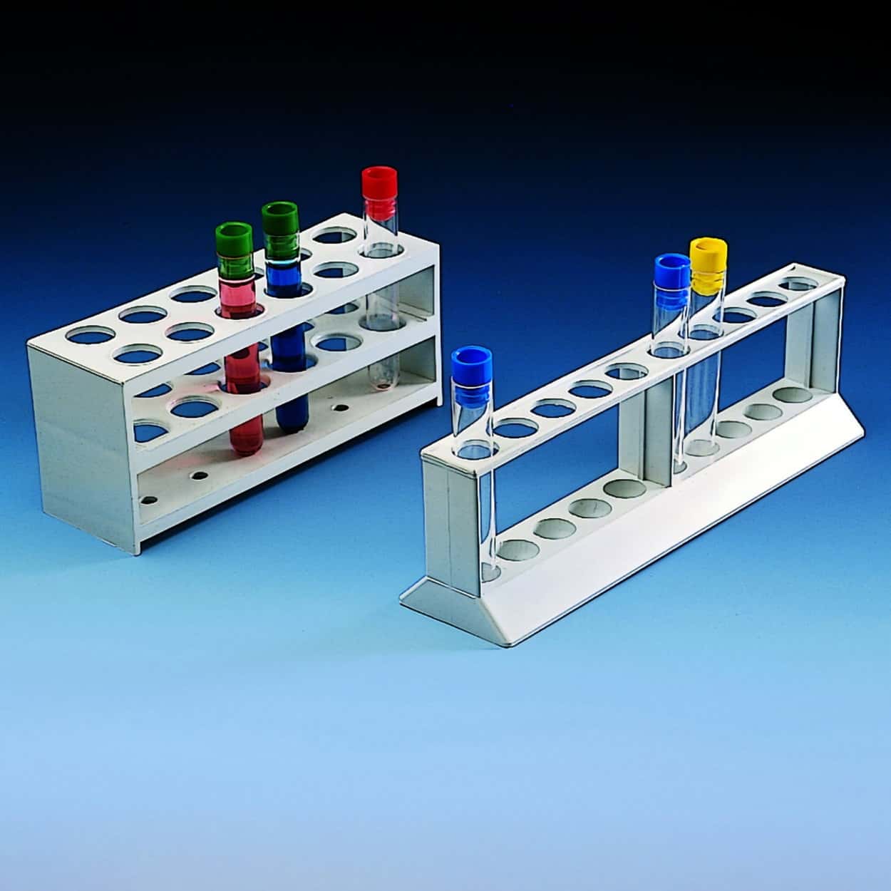 Test tube rack PP 250 x 60 mm, 74 mm high, 2 tier for 10 tubes, diam 18 mm