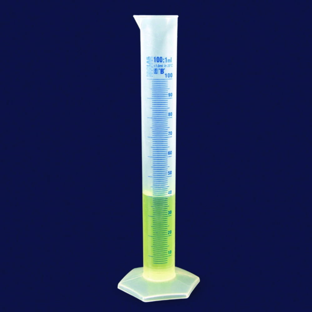 Measuring cylinders, PP, tall form, class B, blue graduated