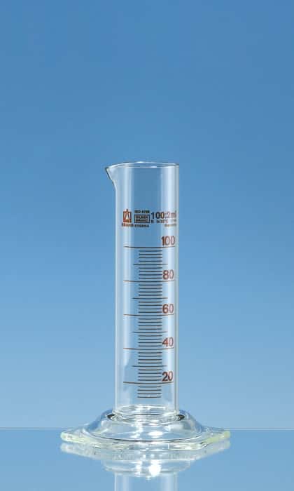 Measuring cylinders, borosilicate glass 3.3, low form, class B, amber graduations