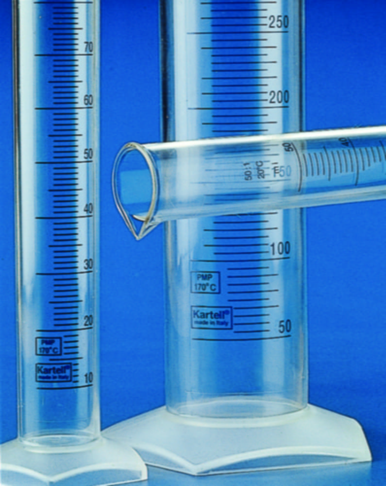 Measuring cylinders, PMP, Class B, blue graduations