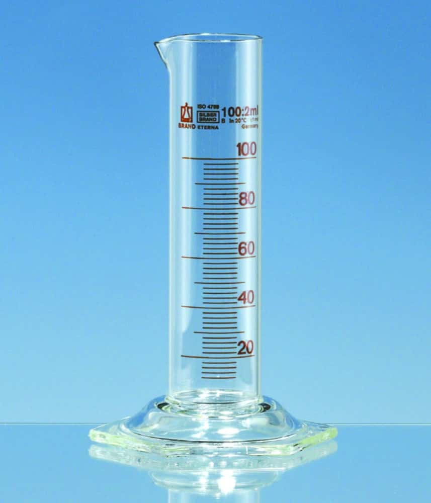 Measuring cylinders, borosilicate glass 3.3, low form, class B, amber graduations
