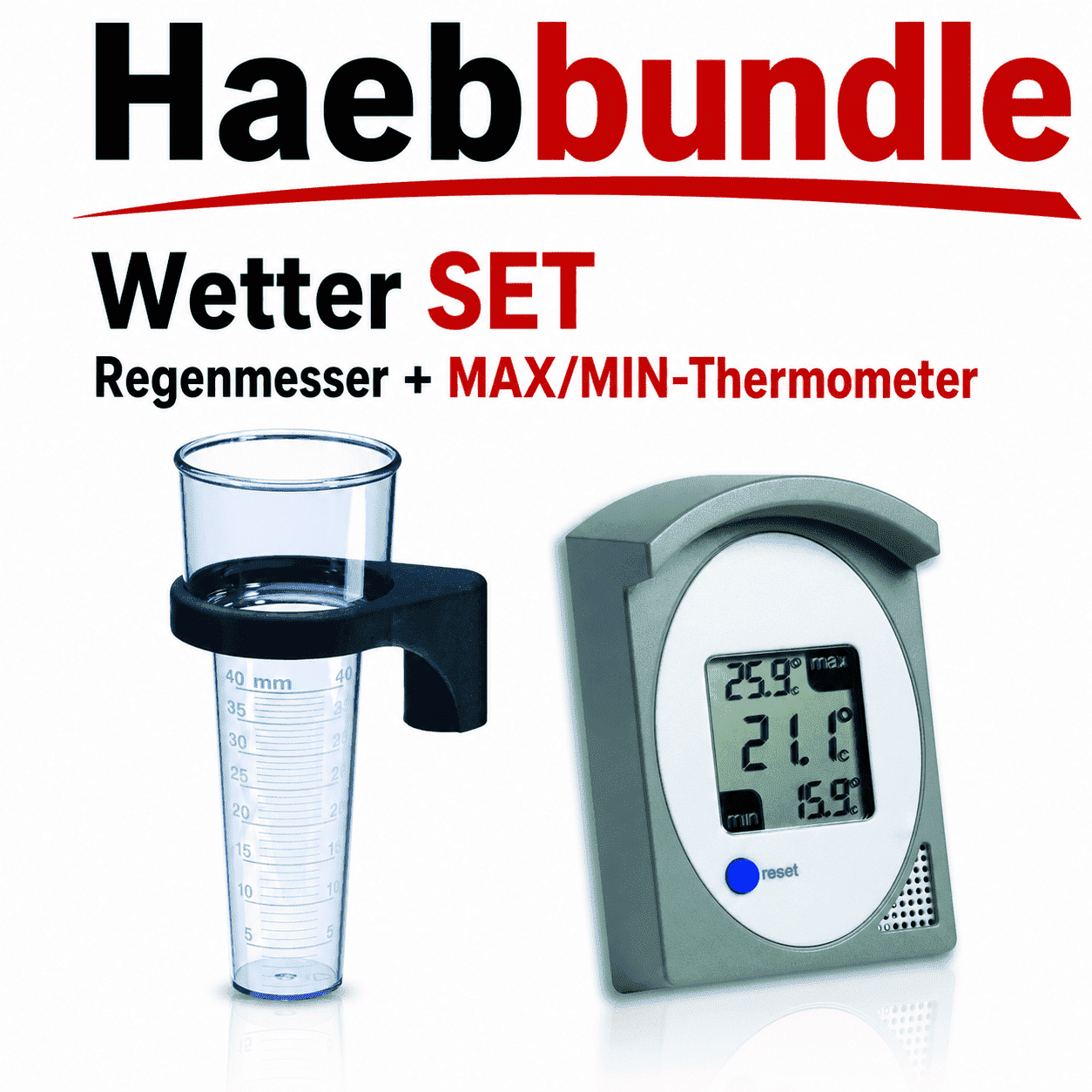 Wetter SET Regenmesser und Elektronisches Maxima-Minima-Thermometer