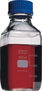 Laborflaschen, vierkant, 500 ml, ISO-Gewinde, mit Teilung,ohne Kappe und Ausgussring, Braunglas