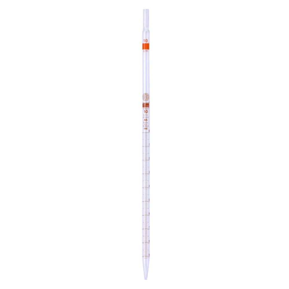 Pipette graduée, verre sodocalcique, classe AS, graduations ambrées, type 3
