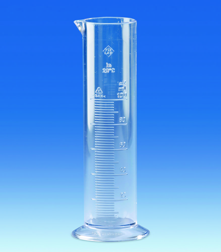 Measuring cylinders, SAN, low form, class B, moulded graduations