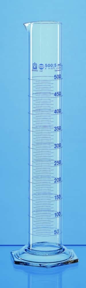 Measuring cylinders USP, borosilicate glass 3.3, tall form, class A, blue graduated