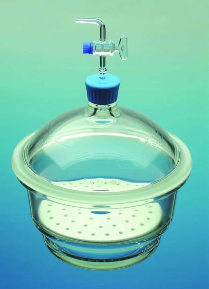 Dessiccateur à vide, boro 3.3, avec bouton plastique et robinet