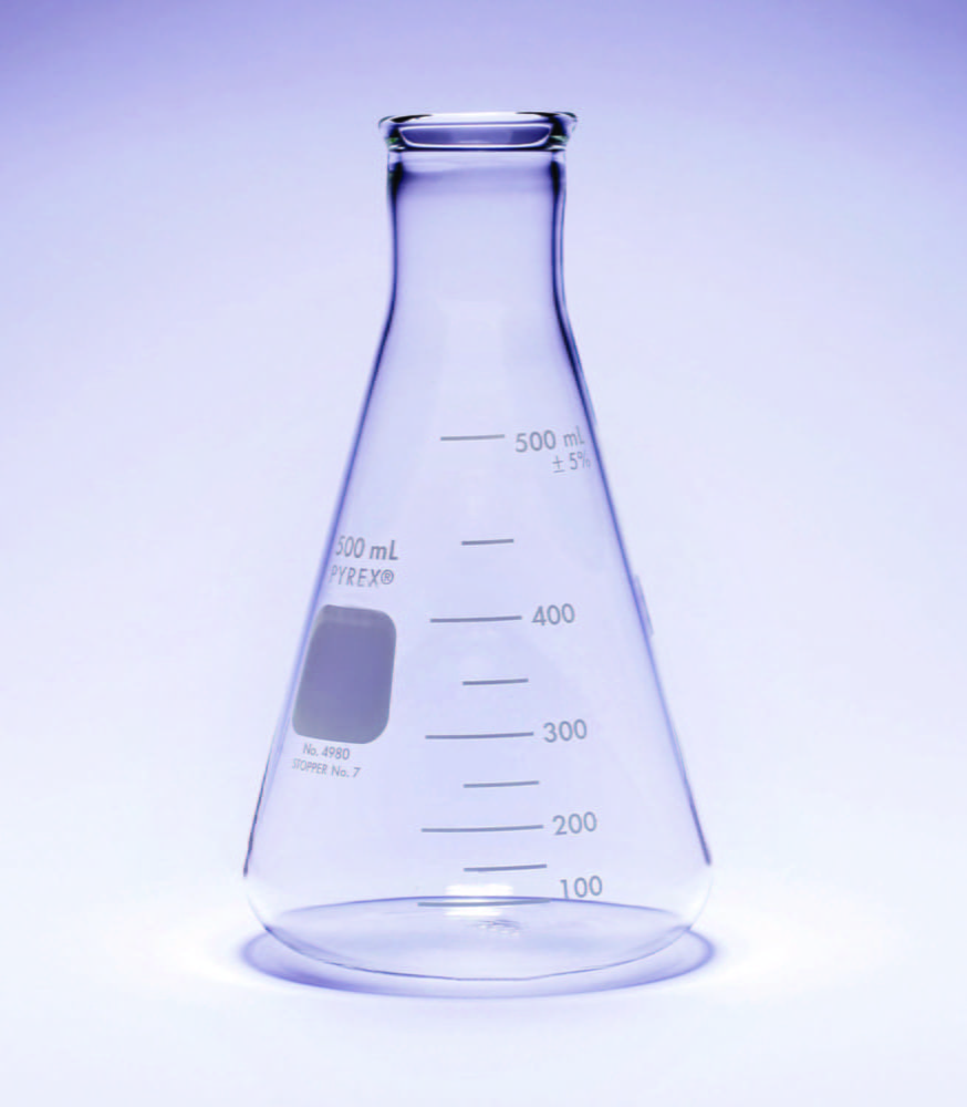 Erlenmeyer flasks, PYREX®, narrow neck, reinforced rim