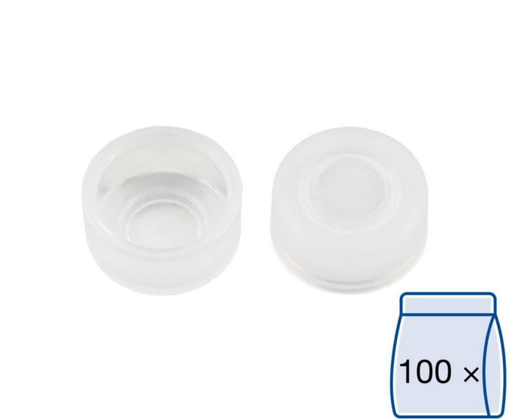 PE-Kappen N 11-kL, transparent mit dünner Durchstichfläche, für Probengläser N 11 mit Rollrand, VE=100