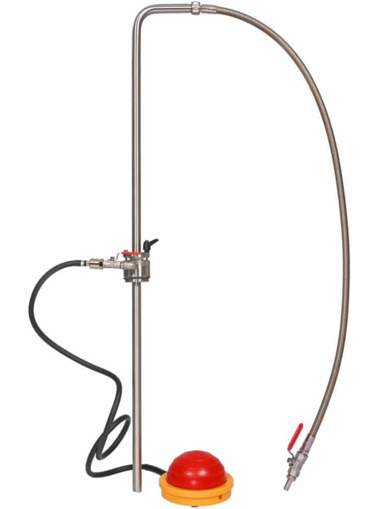 Solvent pump foot operated, with flexible tubing
