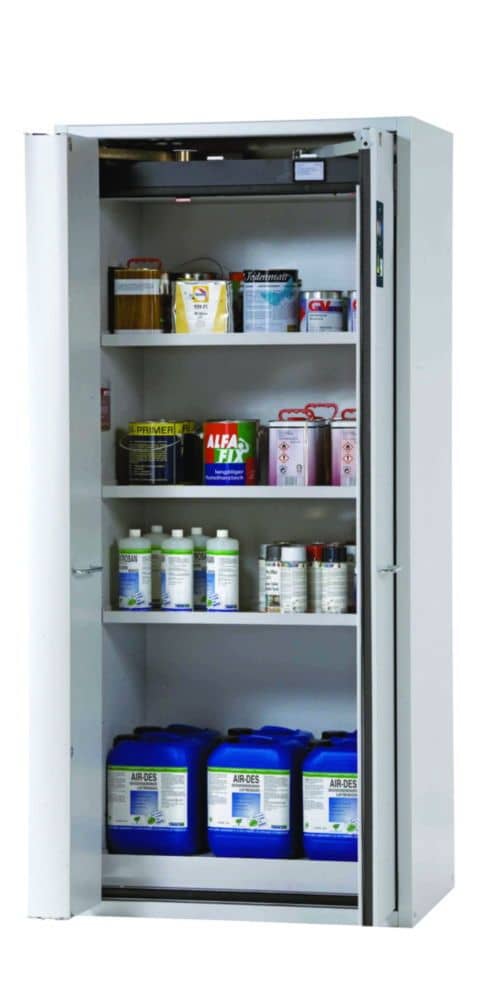 Sicherheitsschrank S-PHOENIX-90 FWAS 896x616x1968mm, RAL 7035, inkl.3 Fachboden, 1x Lochlblecheinsatz,