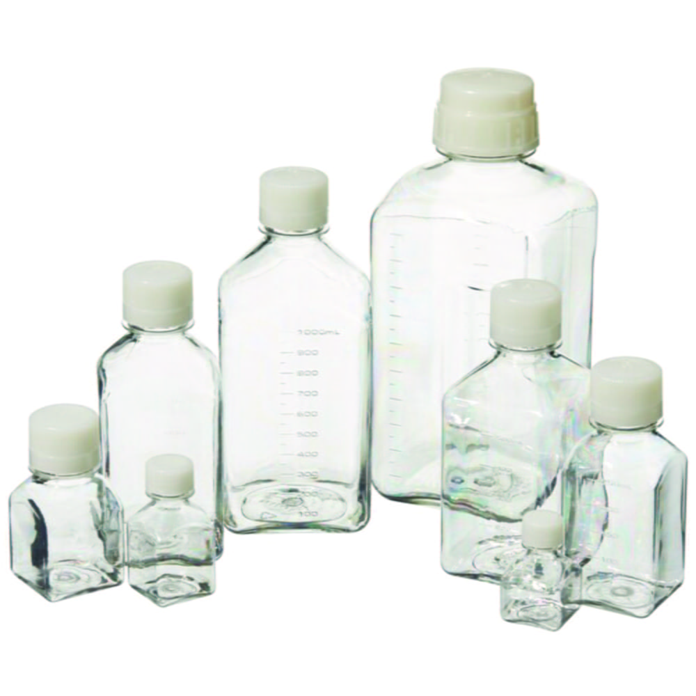 Media Bottles Nalgene™, PETG, square, with screw cap, HDPE