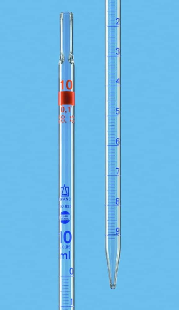 Graduated pipettes, total delivery, AR-GLAS®, class AS, blue graduation, type 3