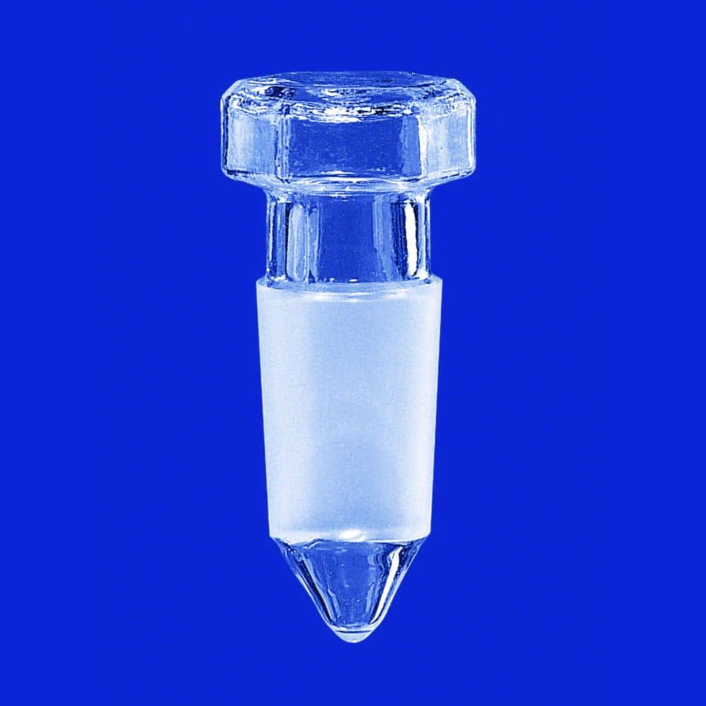 Hollow stoppers, hexagonal plate, pointed bottom, borosilicate glass 3.3