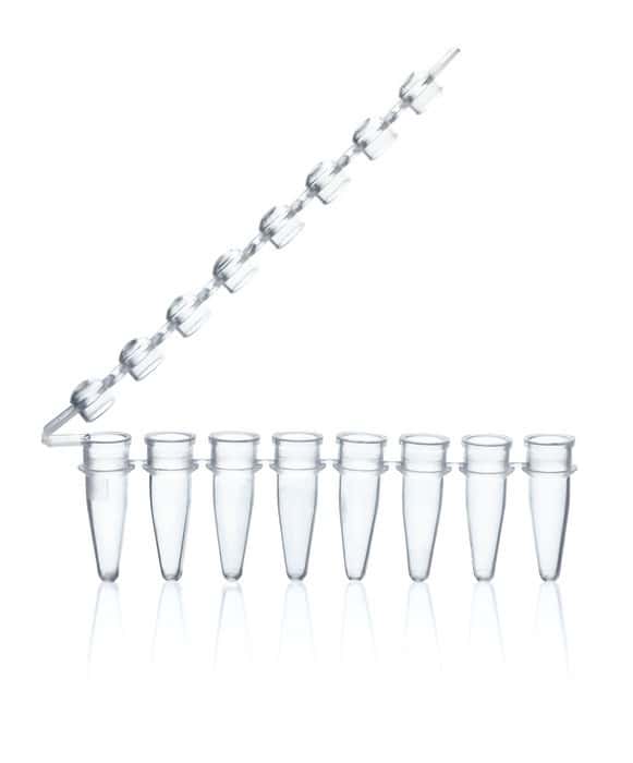 PCR tubes strips of 8, PP, with attached cap strips